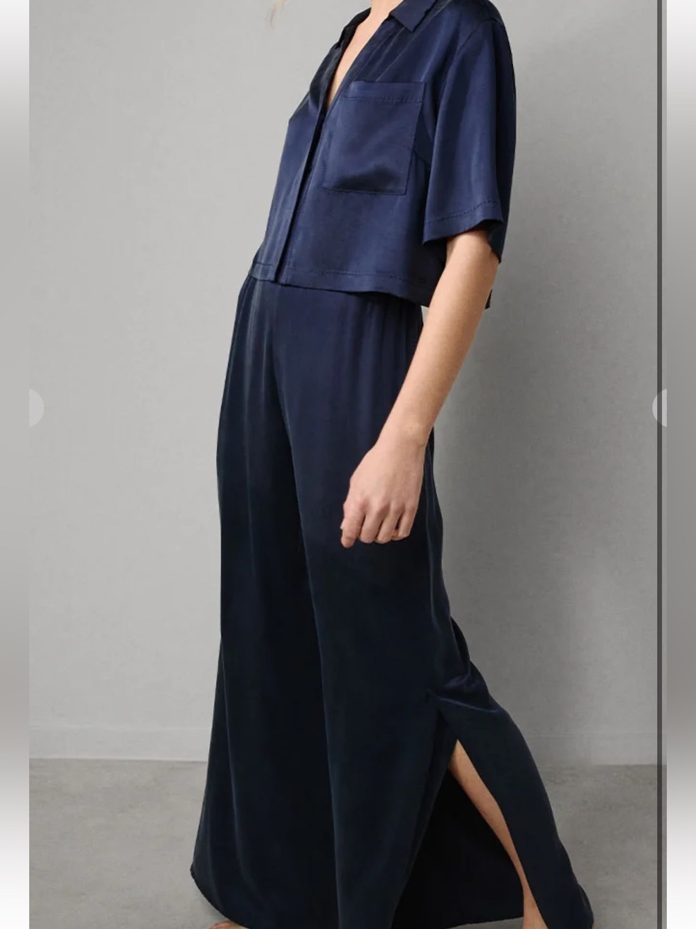 Lunya Washable Silk High Rise Pant Set Pajamas M Navy Blue